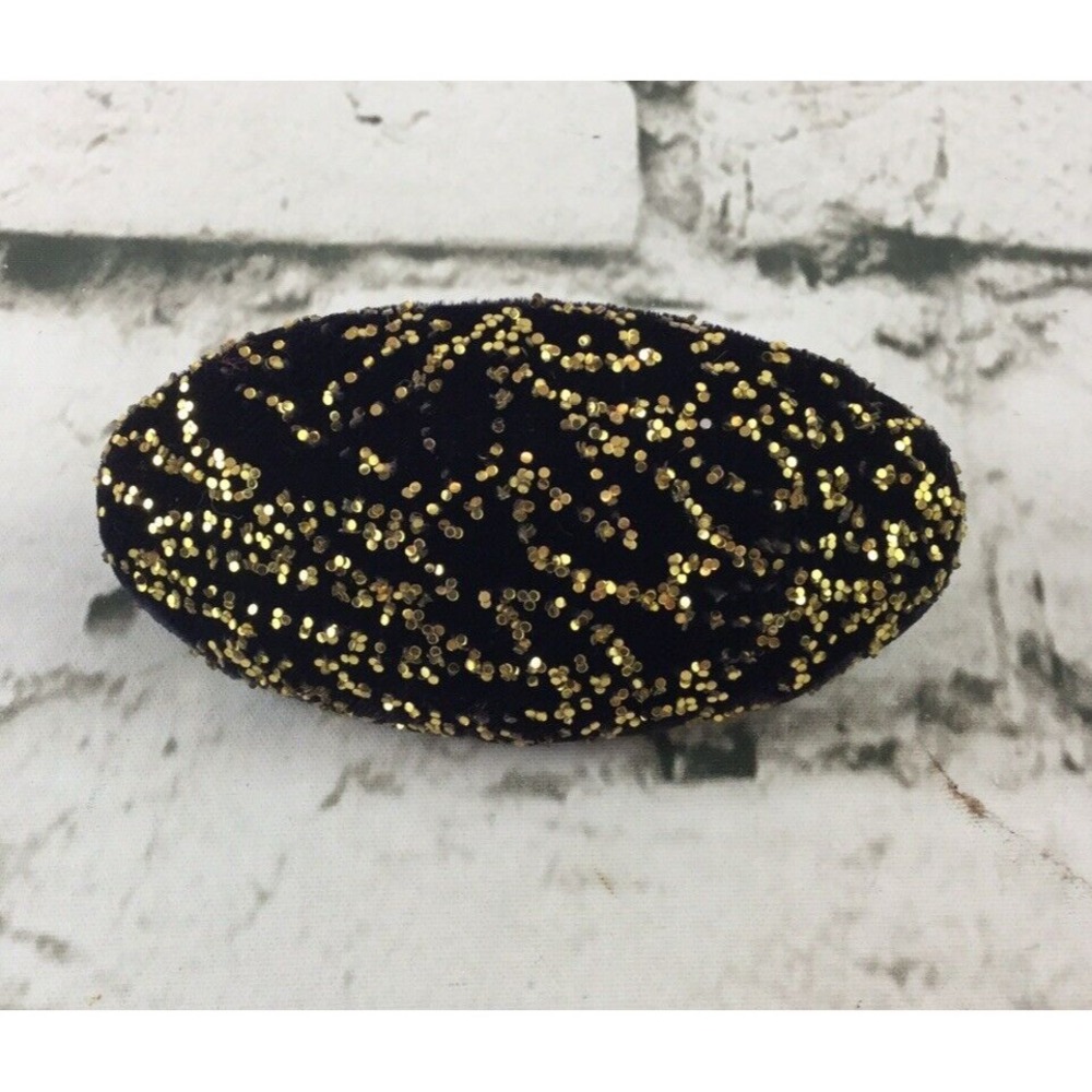 Vintage 80's Hair Clip‎ Black Velvet Gold Accents Beautiful Retro
